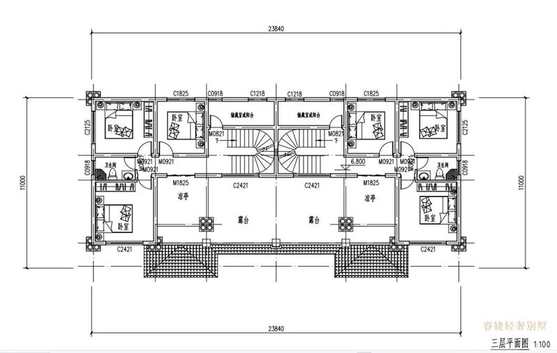 三層（兩層半）雙拼新農村別墅設計圖紙(圖6)